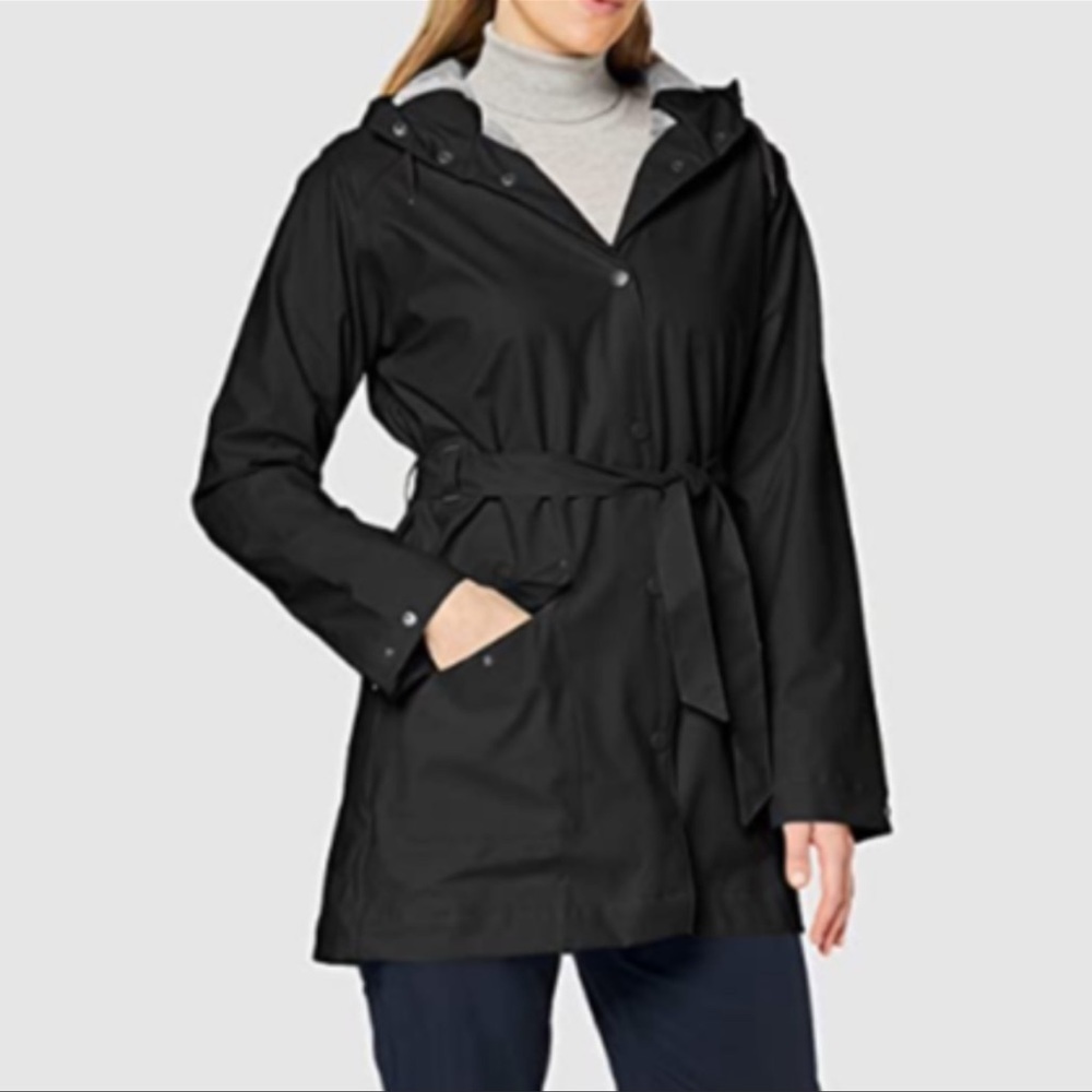 Helly Hansen Kirkwall Waterproof Belted Hooded Rain Coat Black Size XL